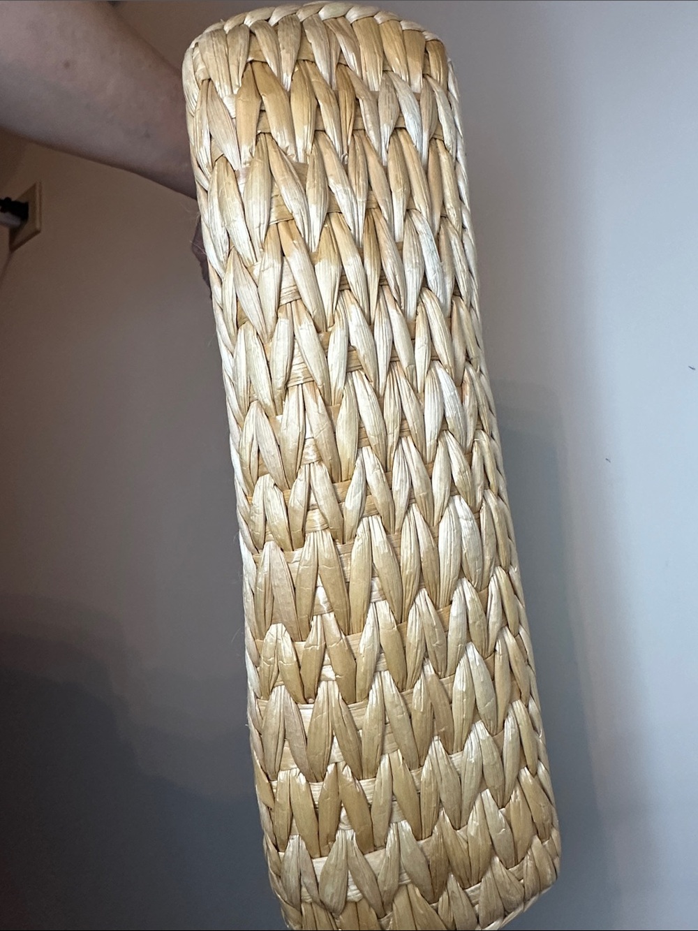 Woven Straw Handbag with Wooden Handles and Floral Detail - Natural - Picture 6 of 6